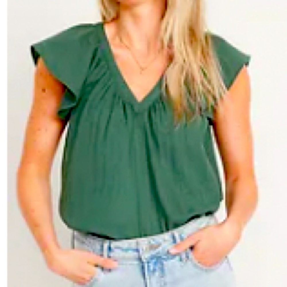 NWT Flutter Sleeve V Neck Swing Blouse size Large color Forest Shade